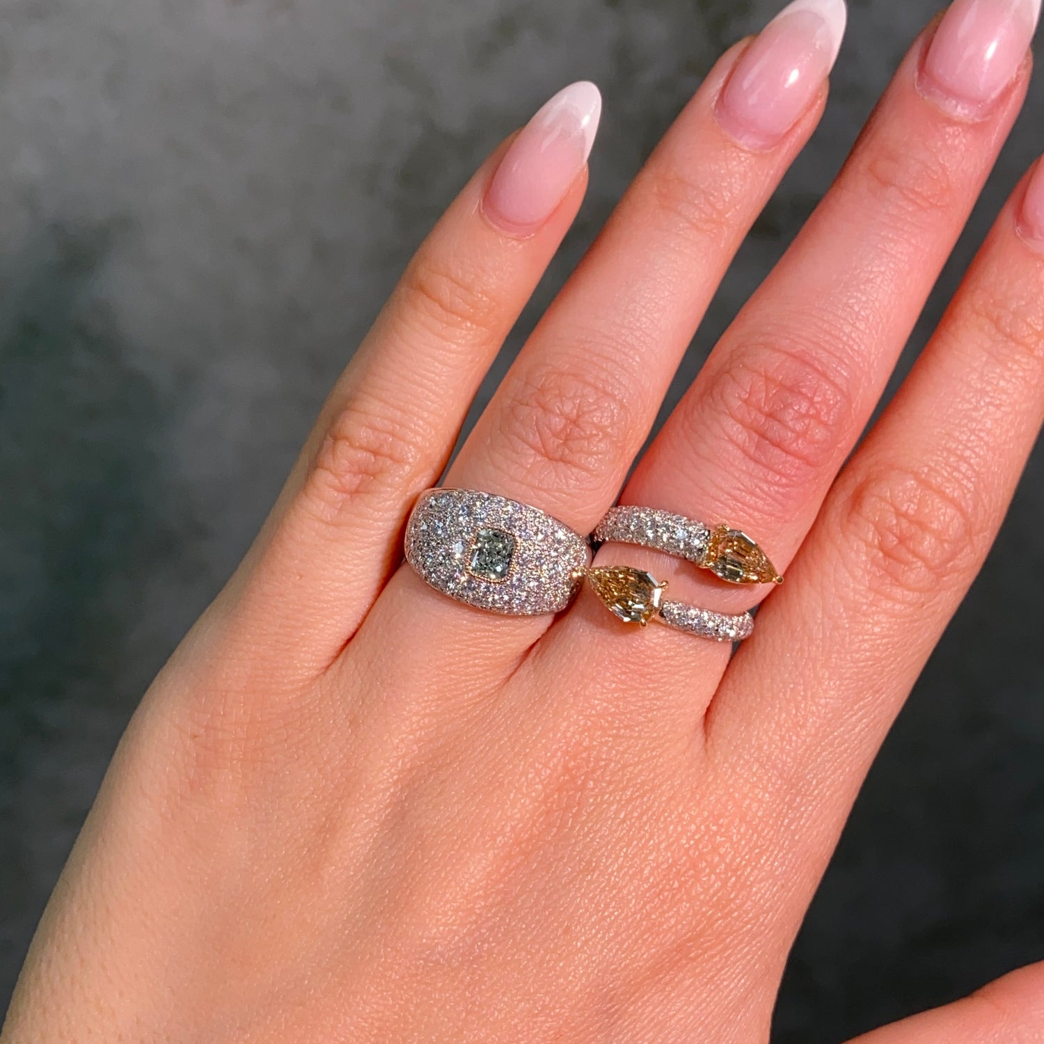 Natural Pear diamond spiral ring — Rare Colors by Namdar NYC