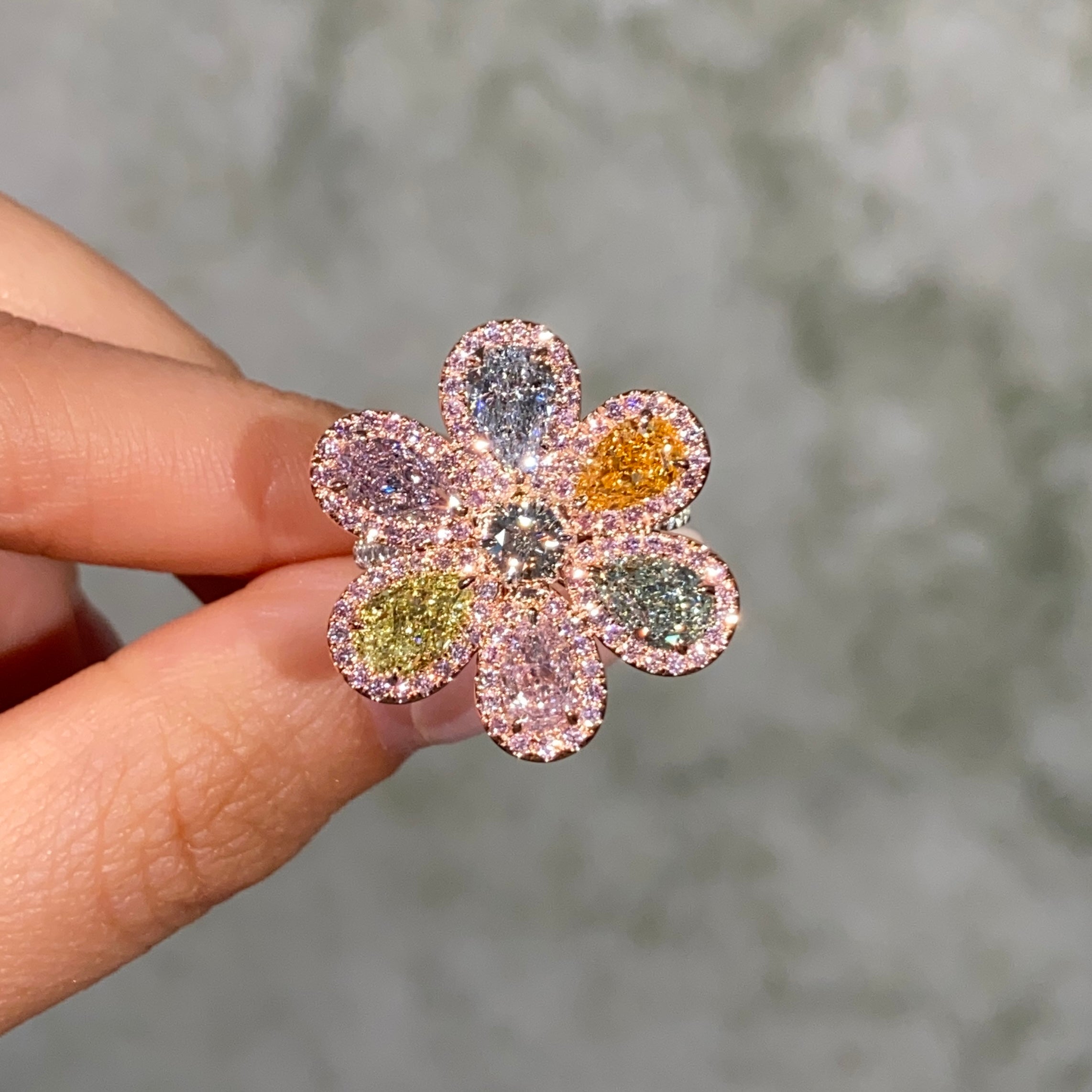 Rare Multicolor Diamond Flower Ring