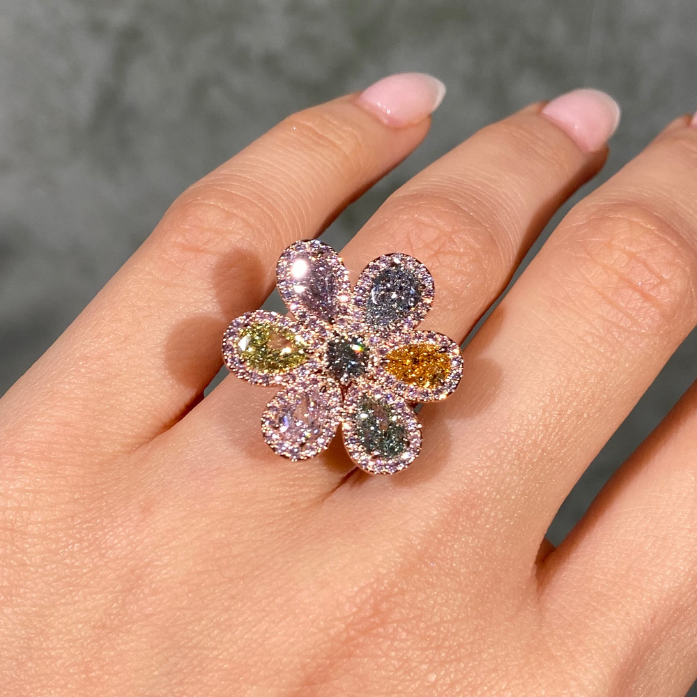Rare Multicolor Diamond Flower Ring