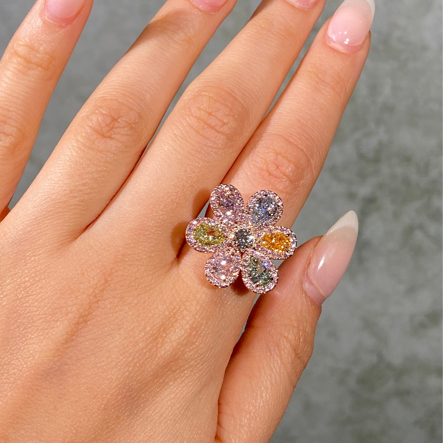 Rare Multicolor Diamond Flower Ring