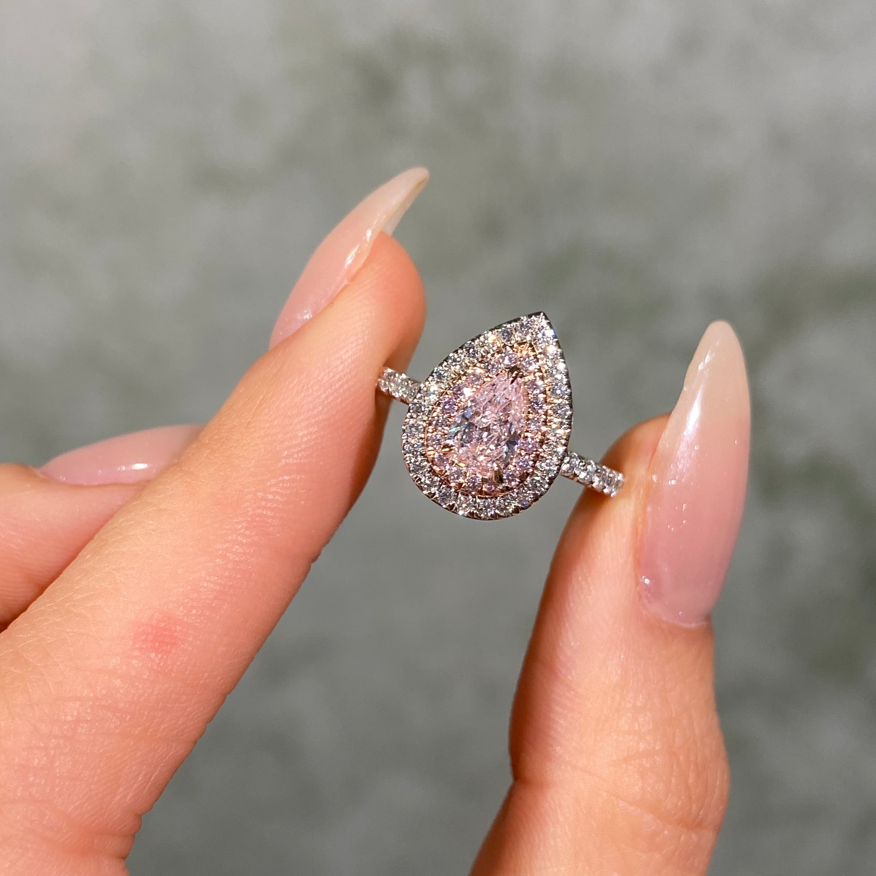 Pink Pear Diamond Double Halo Engagement Ring