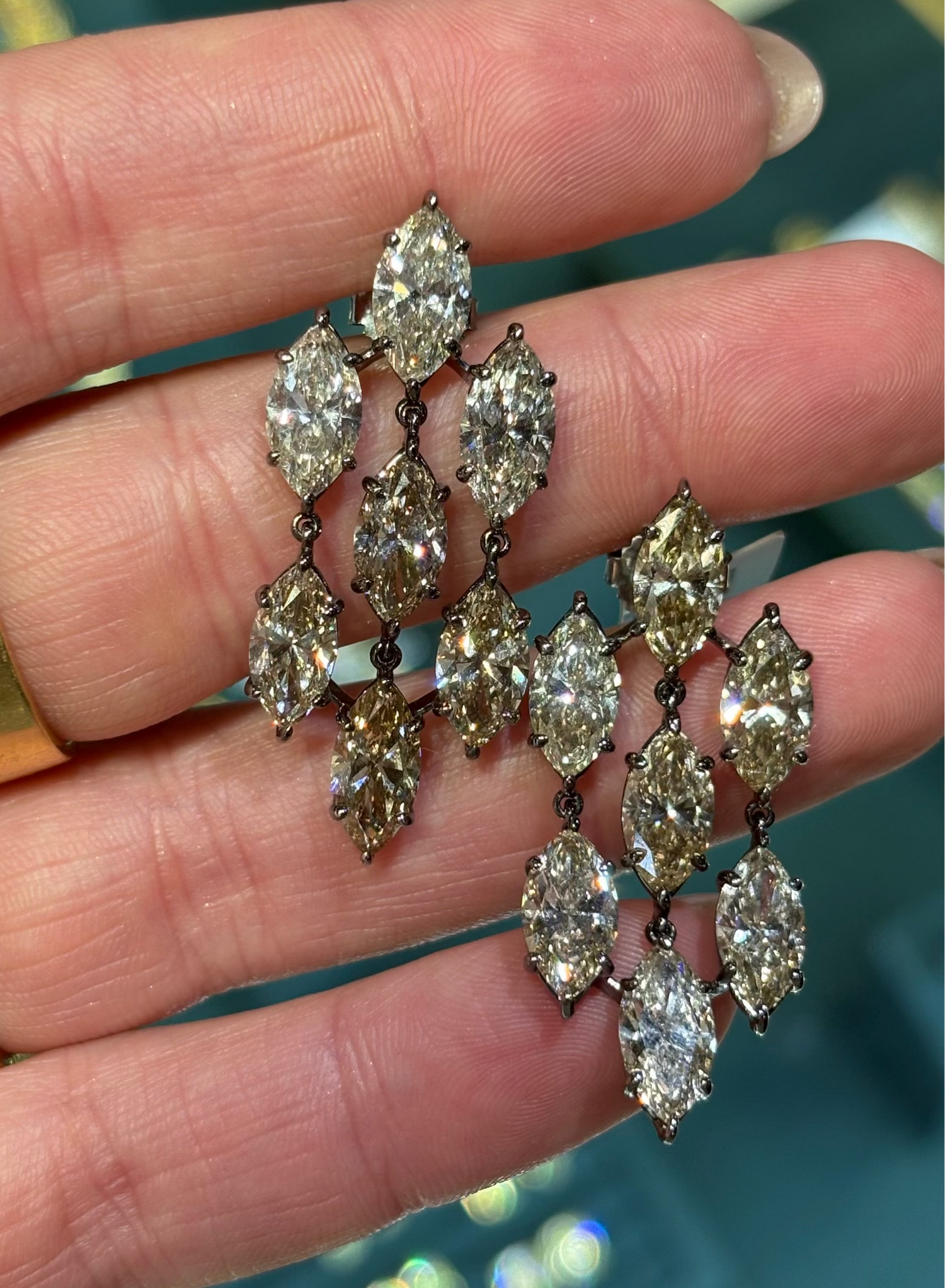 15 Carat Marquise Cut Champagne Diamonds Earrings in Blackened Gold