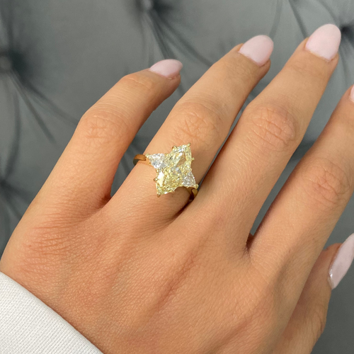 3 Carat Marquise Cut Light Yellow Diamond Three Stone Ring
