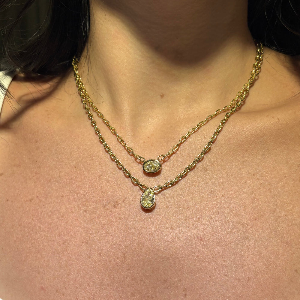 3 Carat Light Yellow Pear Diamond Bezel Pendant