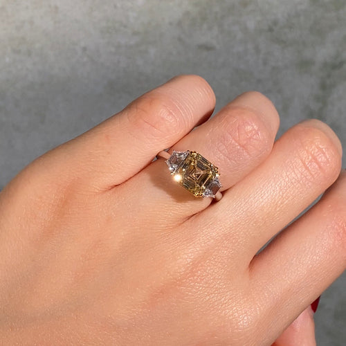 3.6ct Fancy Yellow Square Emerald Diamond Engagement Ring