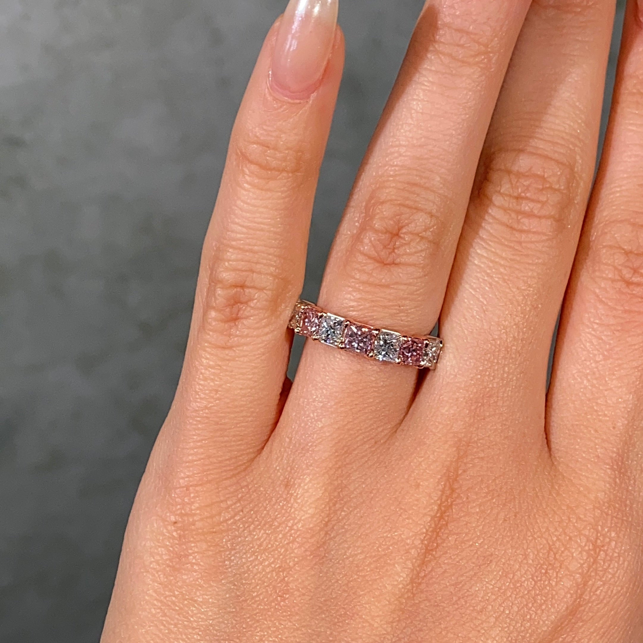 GIA Alternating Fancy Pink and Colorless Diamond Half Eternity Band
