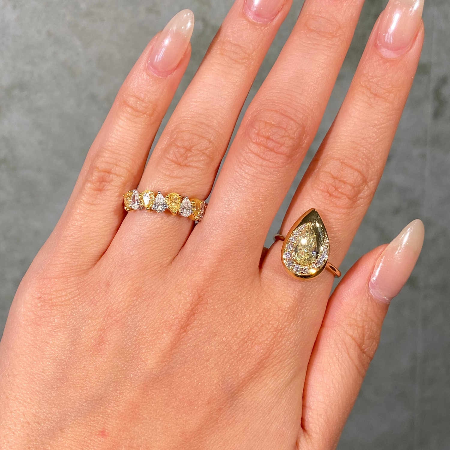 Yellow Pear Diamond Bezel Swirl Pavé Ring