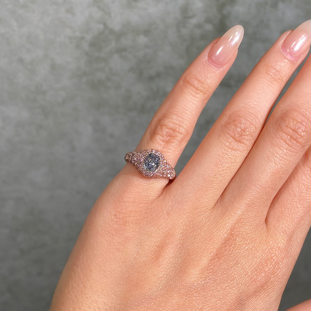 1 Carat Fancy Light Blue Oval Diamond Ring