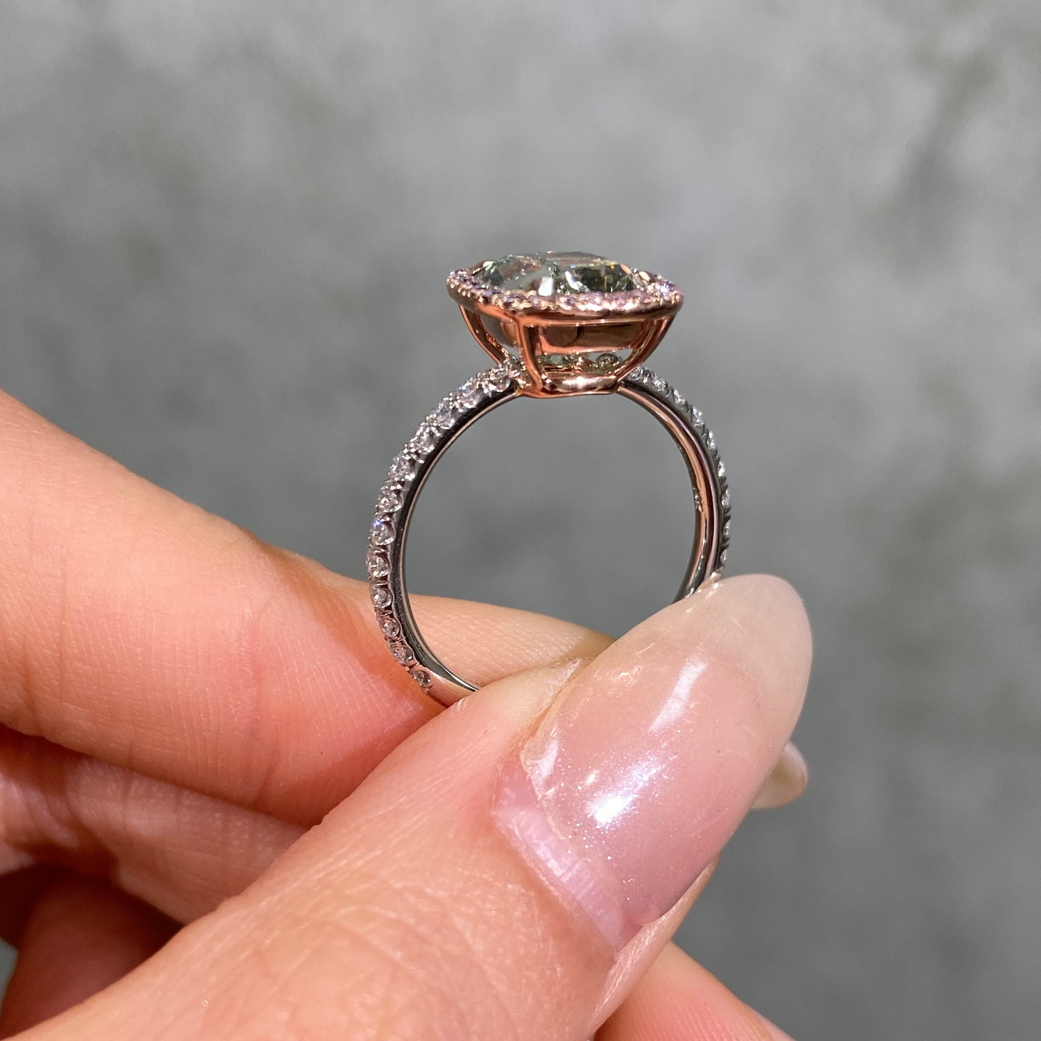 3 Carat Green Cushion Diamond Halo Engagement Ring