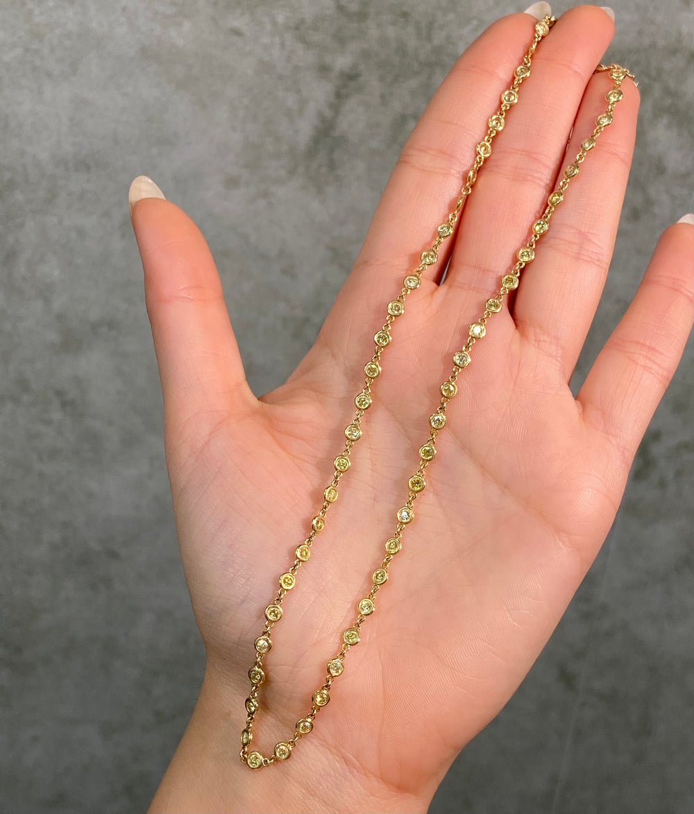 3ct Yellow Round Diamond Bezel Set Chain Necklace