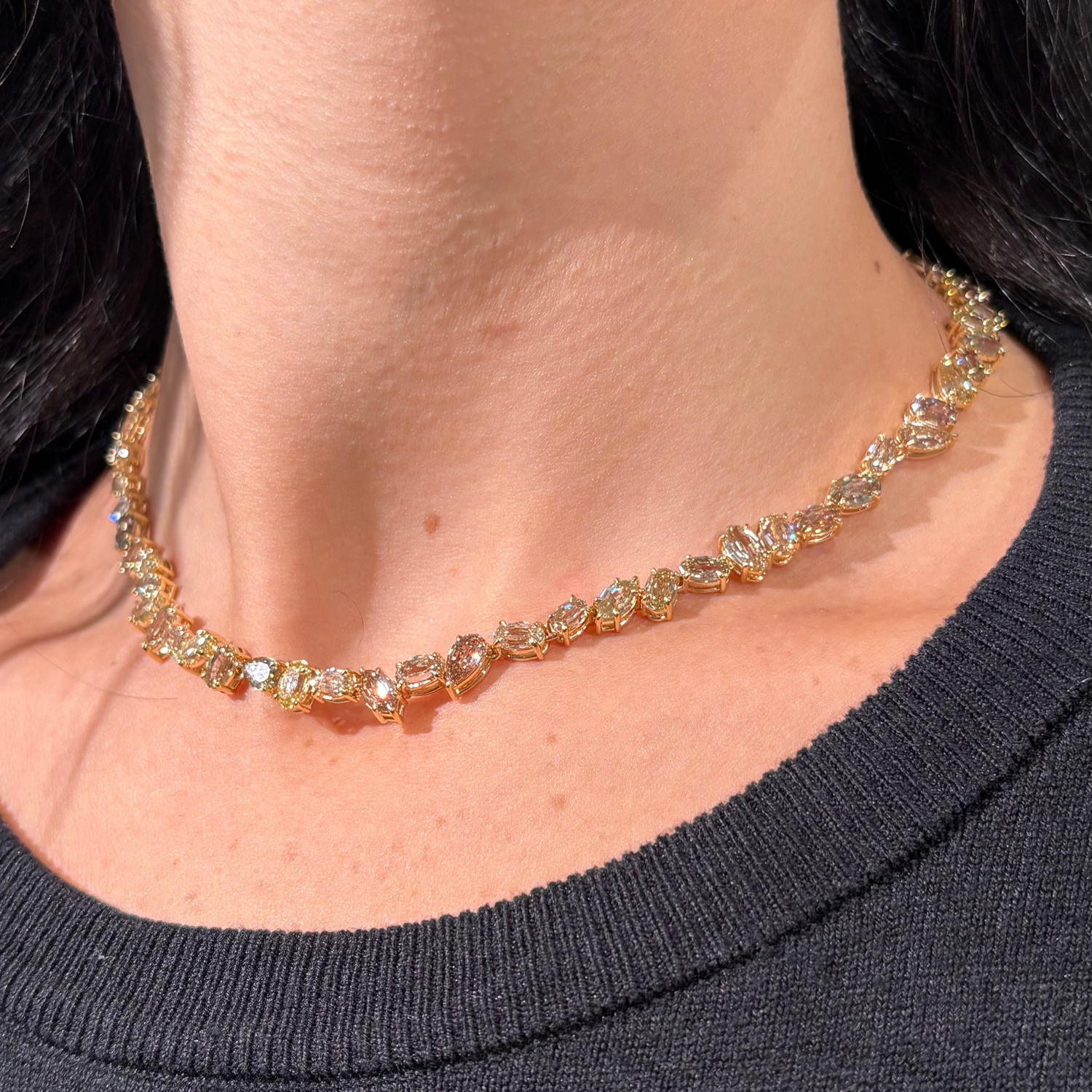 29.8 Carat Champagne Diamond Mixed Shape Necklace