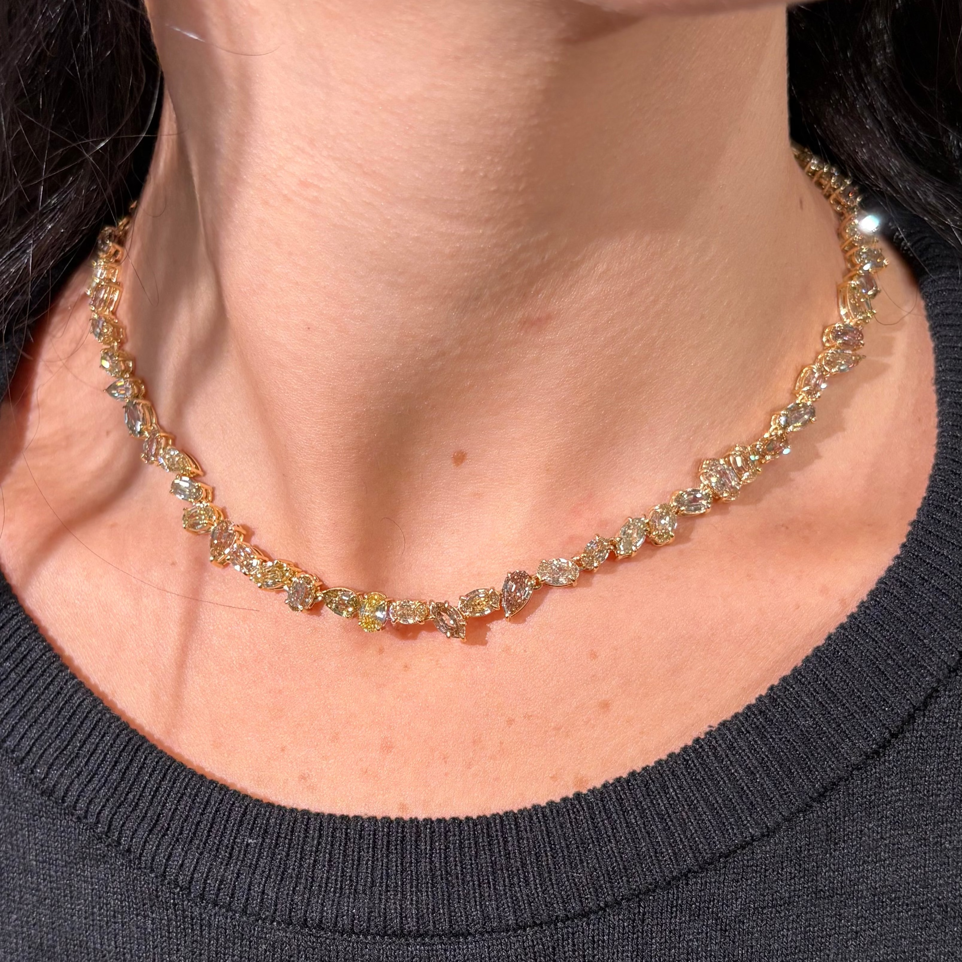 29.8 Carat Champagne Diamond Mixed Shape Necklace
