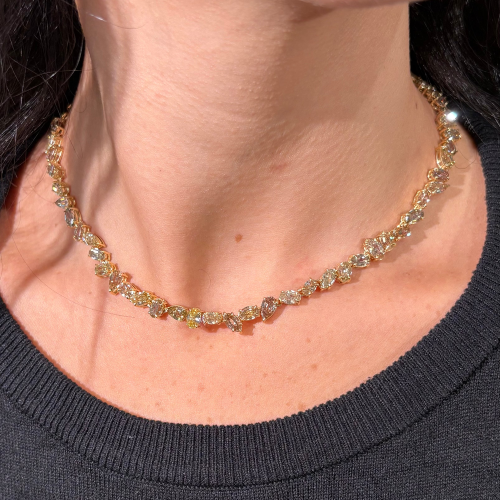 29.8 Carat Champagne Diamond Mixed Shape Necklace