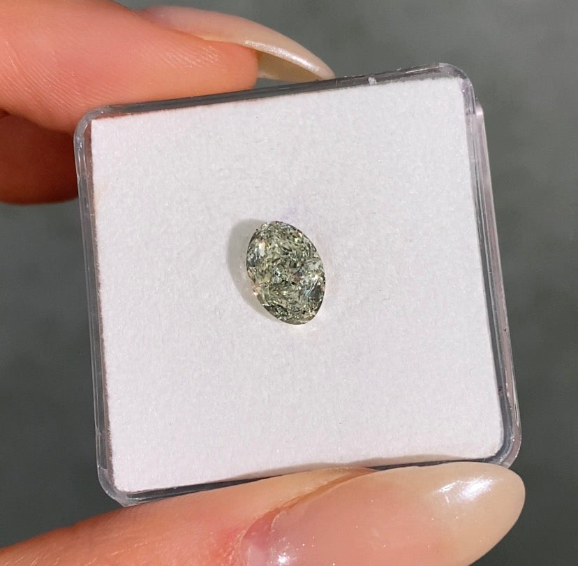 2.03 Carat Fancy Grayish Yellowish Green Oval Cut Diamond