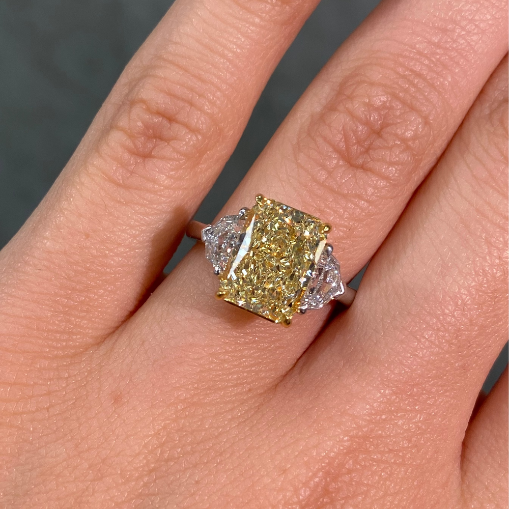 4ct Fancy Yellow Elongated Radiant Diamond Engagement Ring