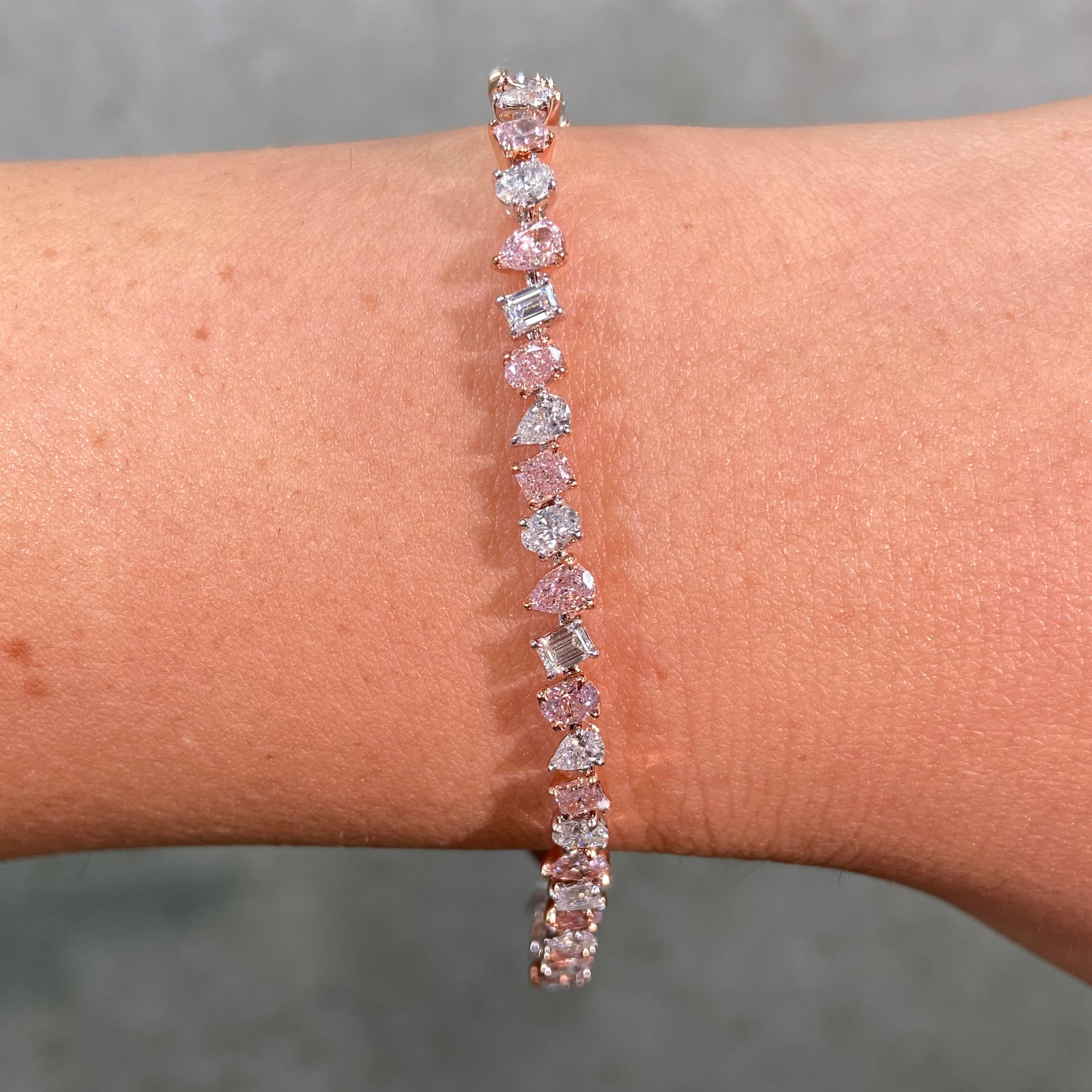 Pink and Colorless Mixed Shape Diamond Bracelet