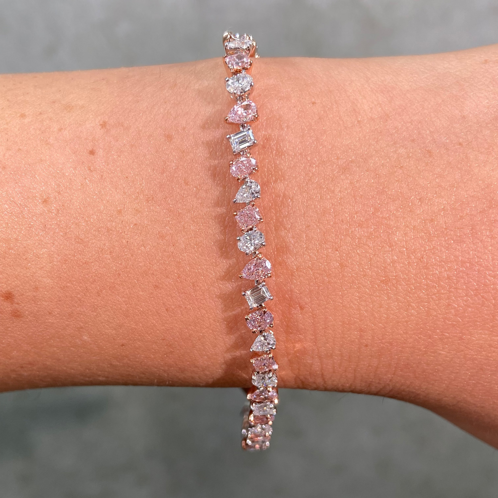 Pink and Colorless Mixed Shape Diamond Bracelet