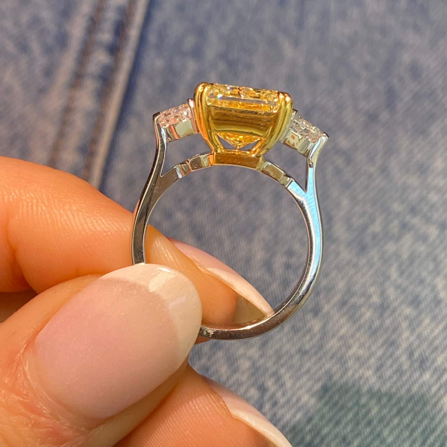 6.72ct Fancy Light Yellow Elongated Radiant engagement ring — color diamond specialists Rare Colors by Namdar