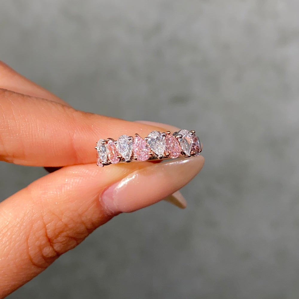 Pink Pear half eternity band — color diamond specialists Rare Colors by Namdar