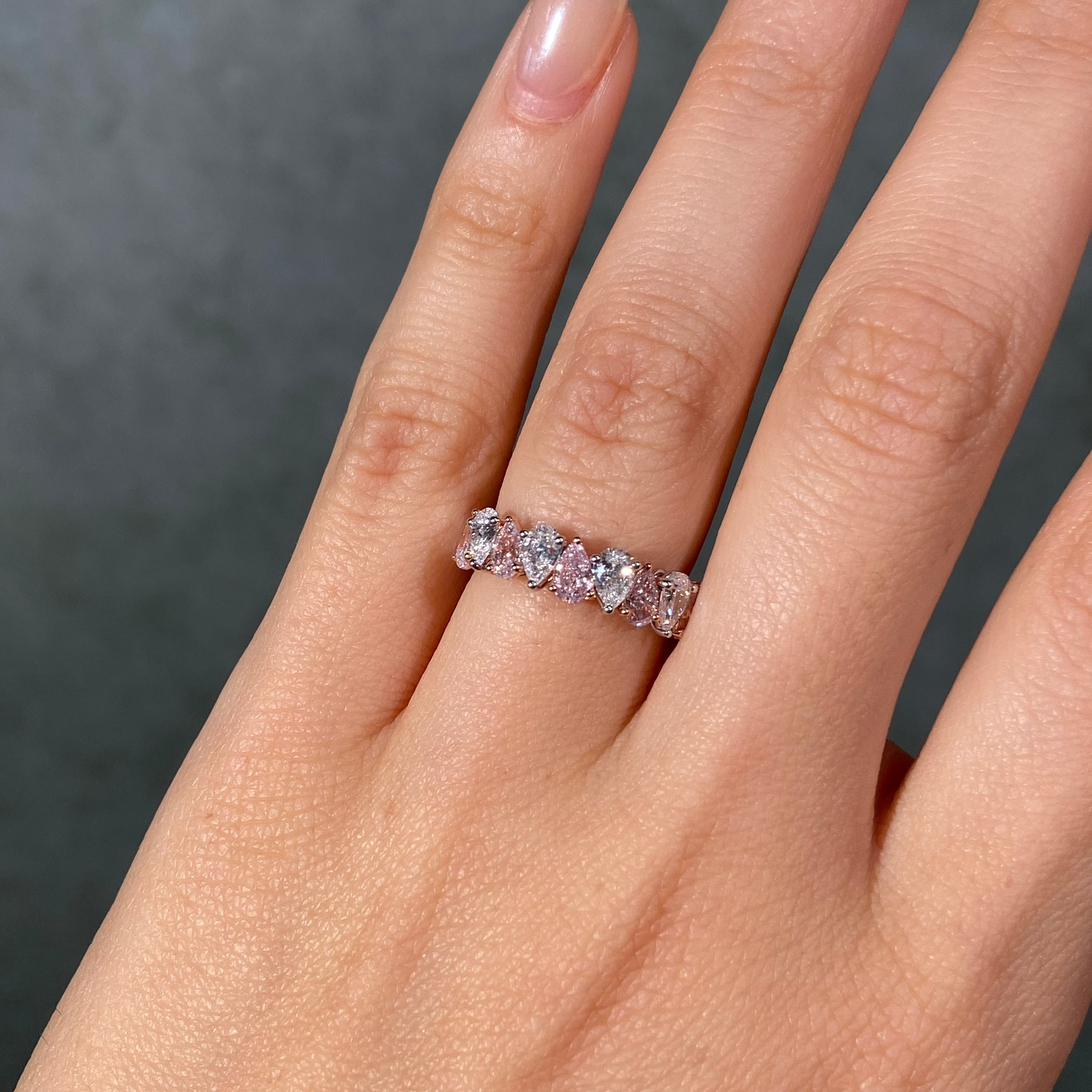 Pink Pear diamond half eternity band at Rare Colors by Namdar, 5th Avenue New York