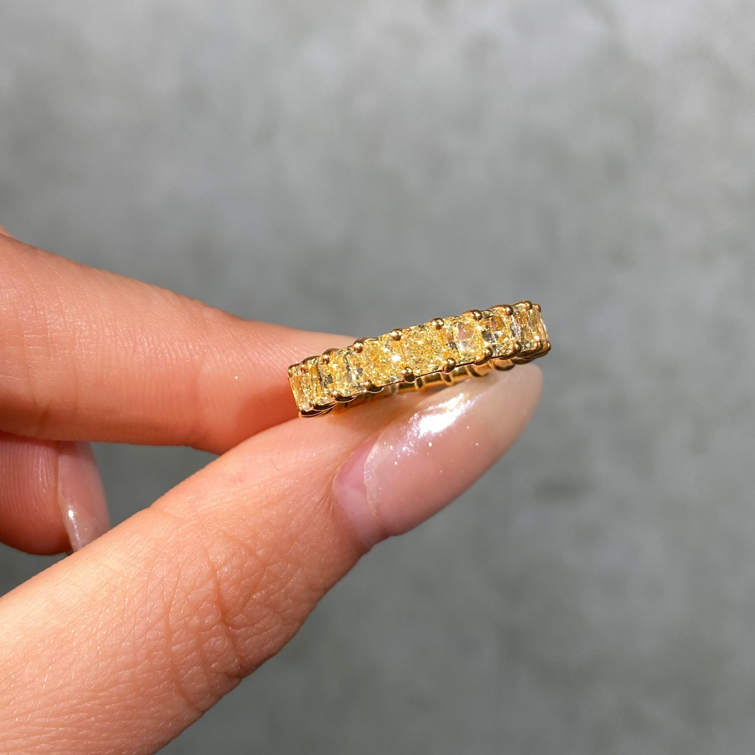4.8ct Fancy Yellow Elongated Radiant Diamond Eternity Band