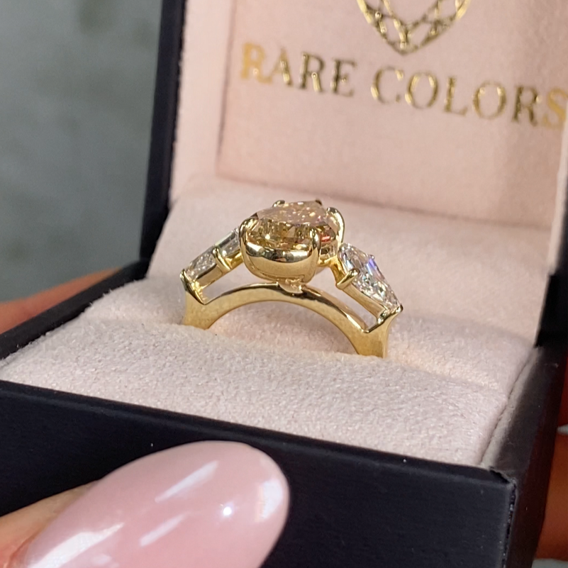 GIA 4ct Champagne Pear diamond engagement ring at Rare Colors by Namdar, 5th Avenue New York