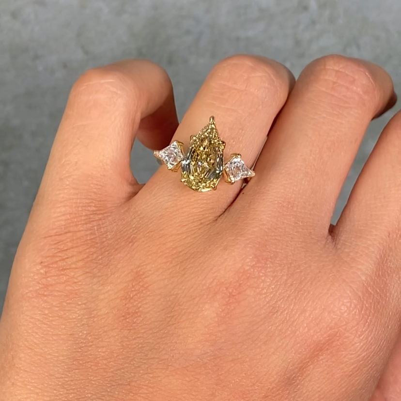 Natural 4ct Champagne Pear diamond engagement ring — Rare Colors by Namdar NYC