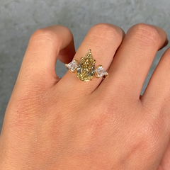 4 Carat Champagne Step Pear Diamond Three Stone Ring