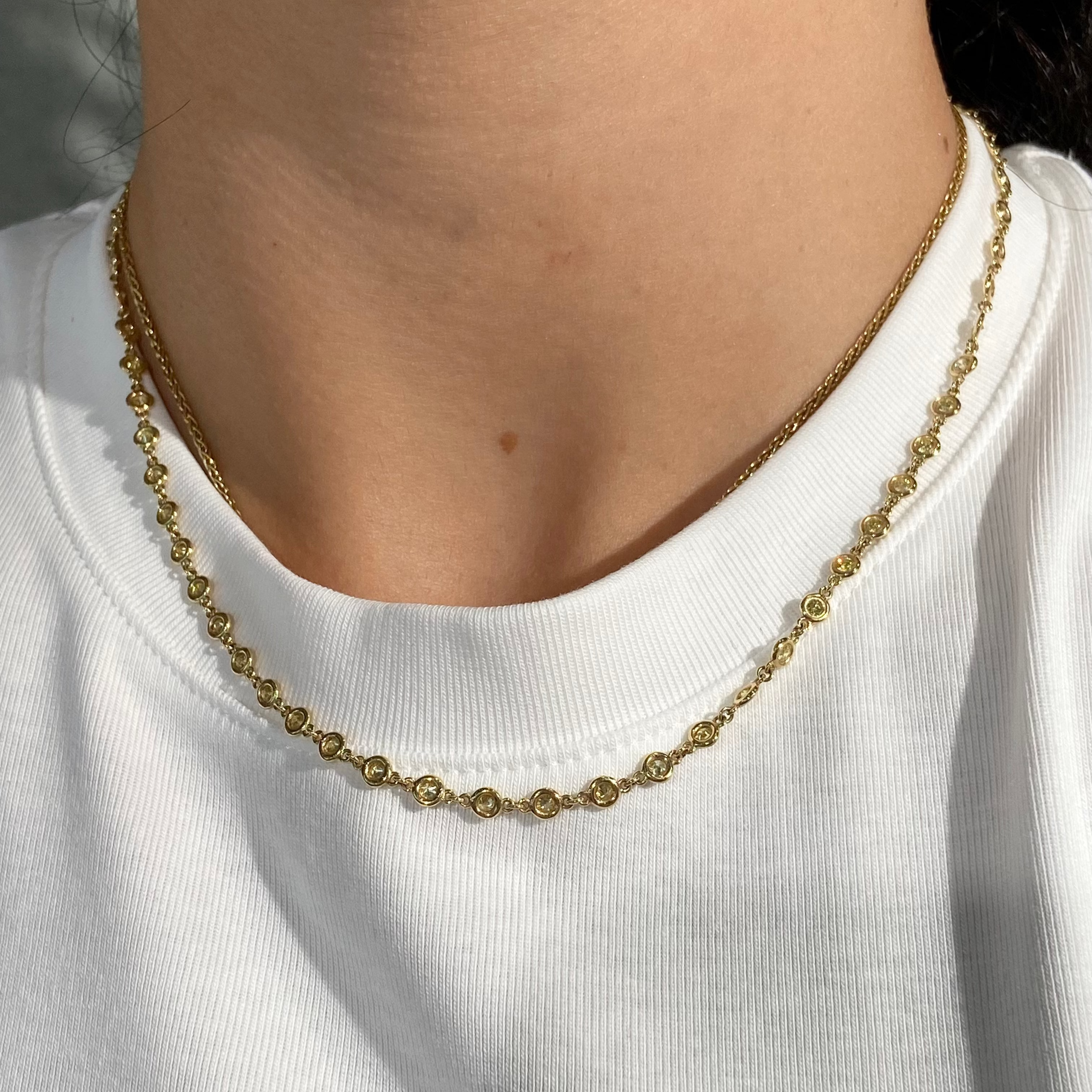 3ct Yellow Round Diamond Bezel Set Chain Necklace