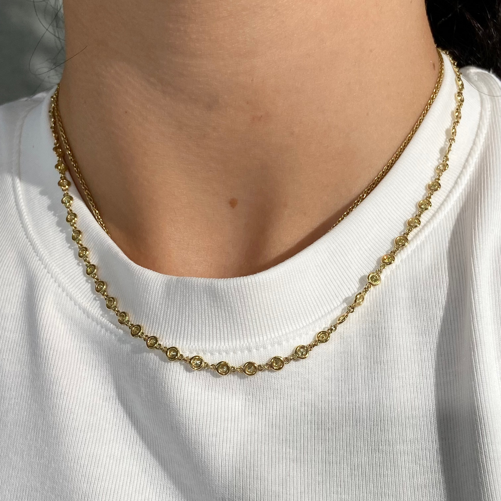 3ct Yellow Round Diamond Bezel Set Chain Necklace