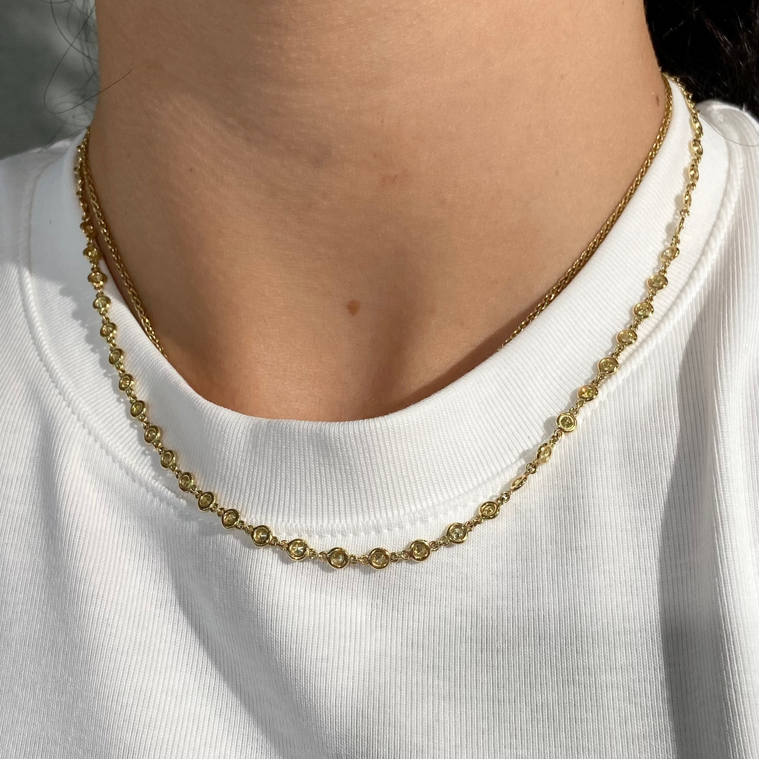 3ct Yellow Round Diamond Bezel Set Chain Necklace