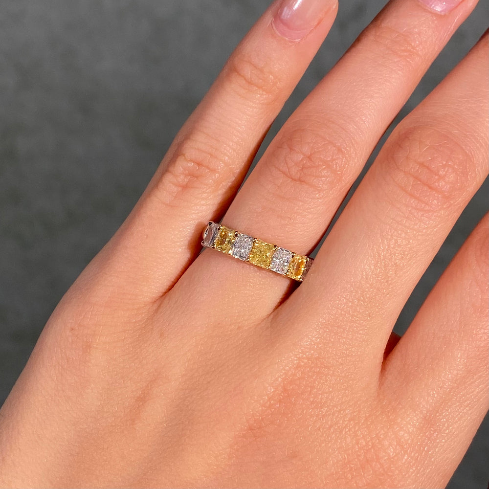 2 Carat Alternating Fancy Yellow and Colorless Elongated Radiant Diamond Half Eternity Band