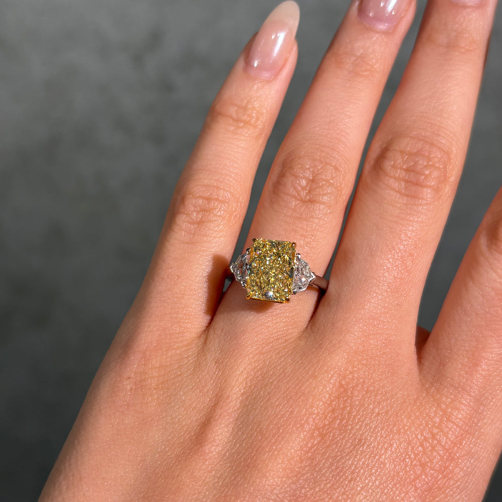 4ct Fancy Yellow Elongated Radiant Diamond Engagement Ring