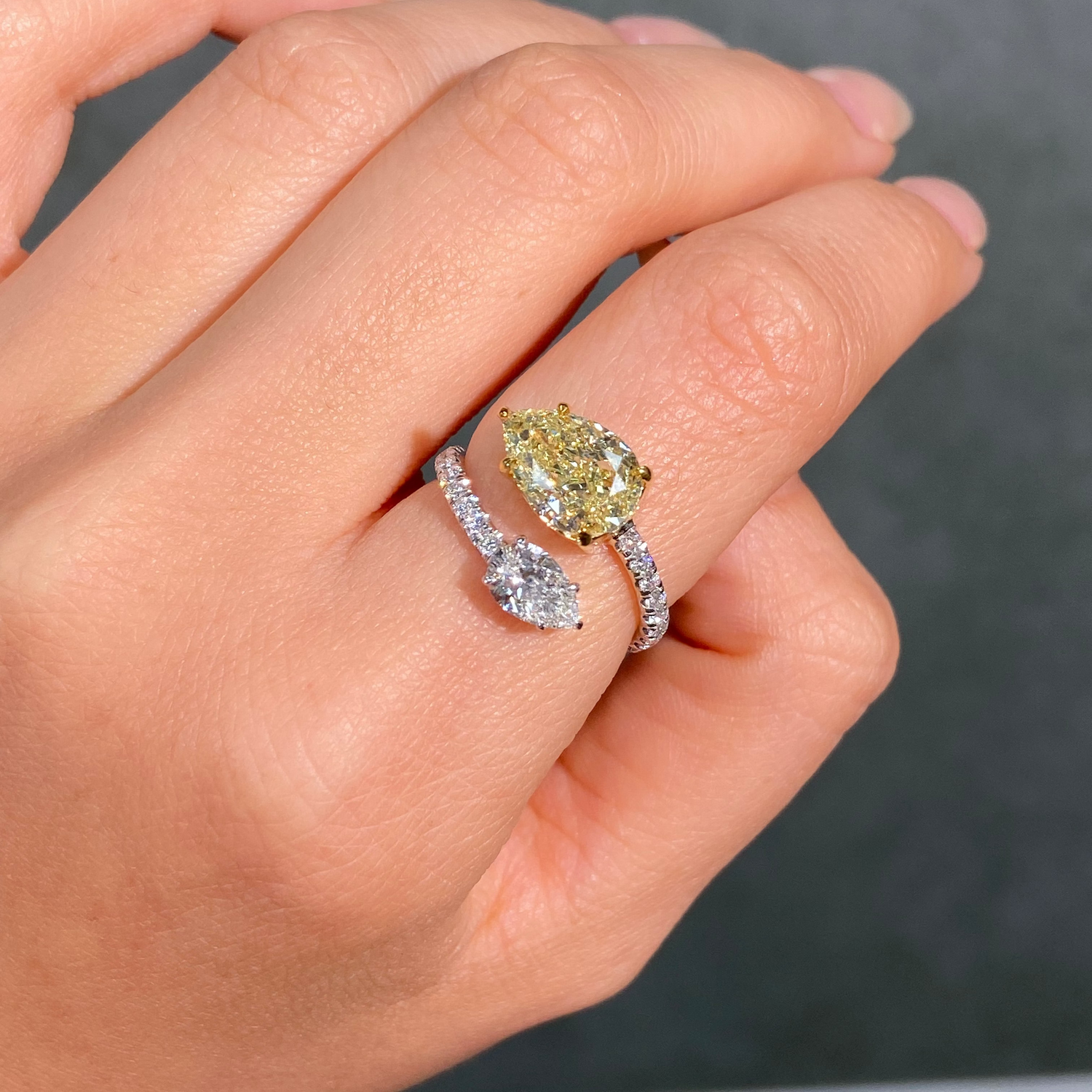 3ct GIA Yellow and White Pear Diamond Spiral Ring
