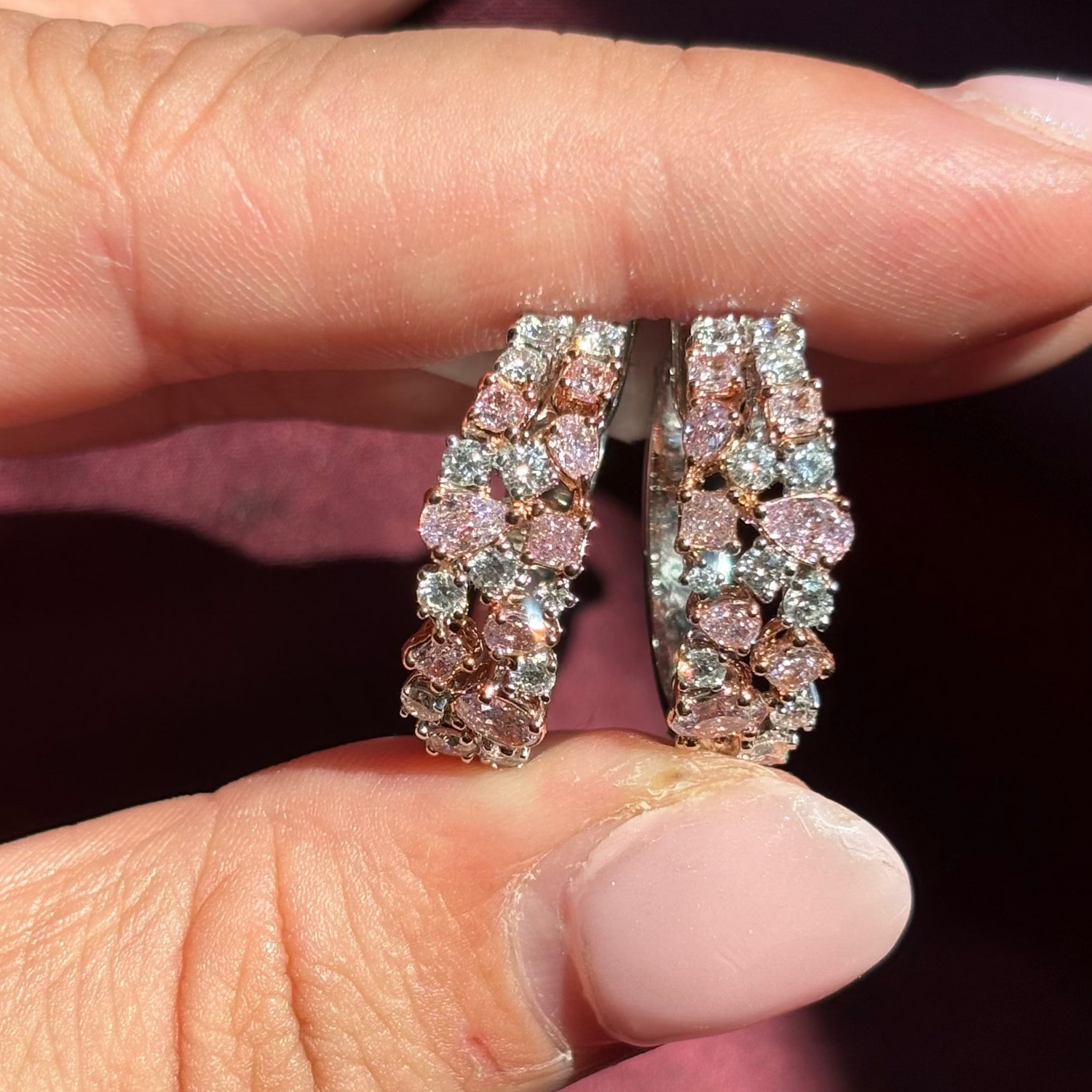 Natural Pink diamond hoop earrings — Rare Colors by Namdar NYC
