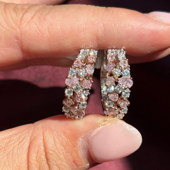 Mixed Pink and White Diamond Hoop Earrings