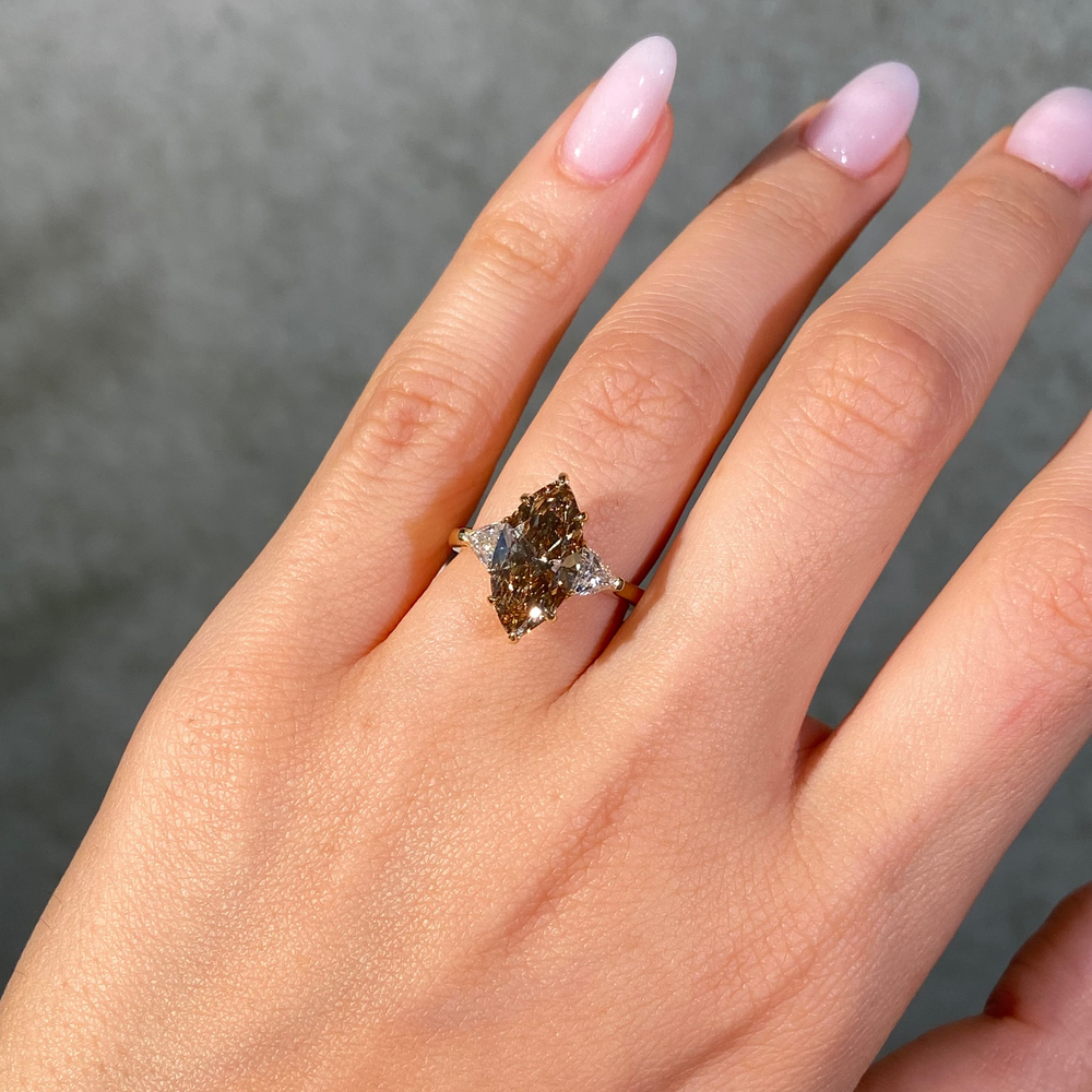 3ct GIA Champagne Marquise Diamond Three Stone Engagement Ring