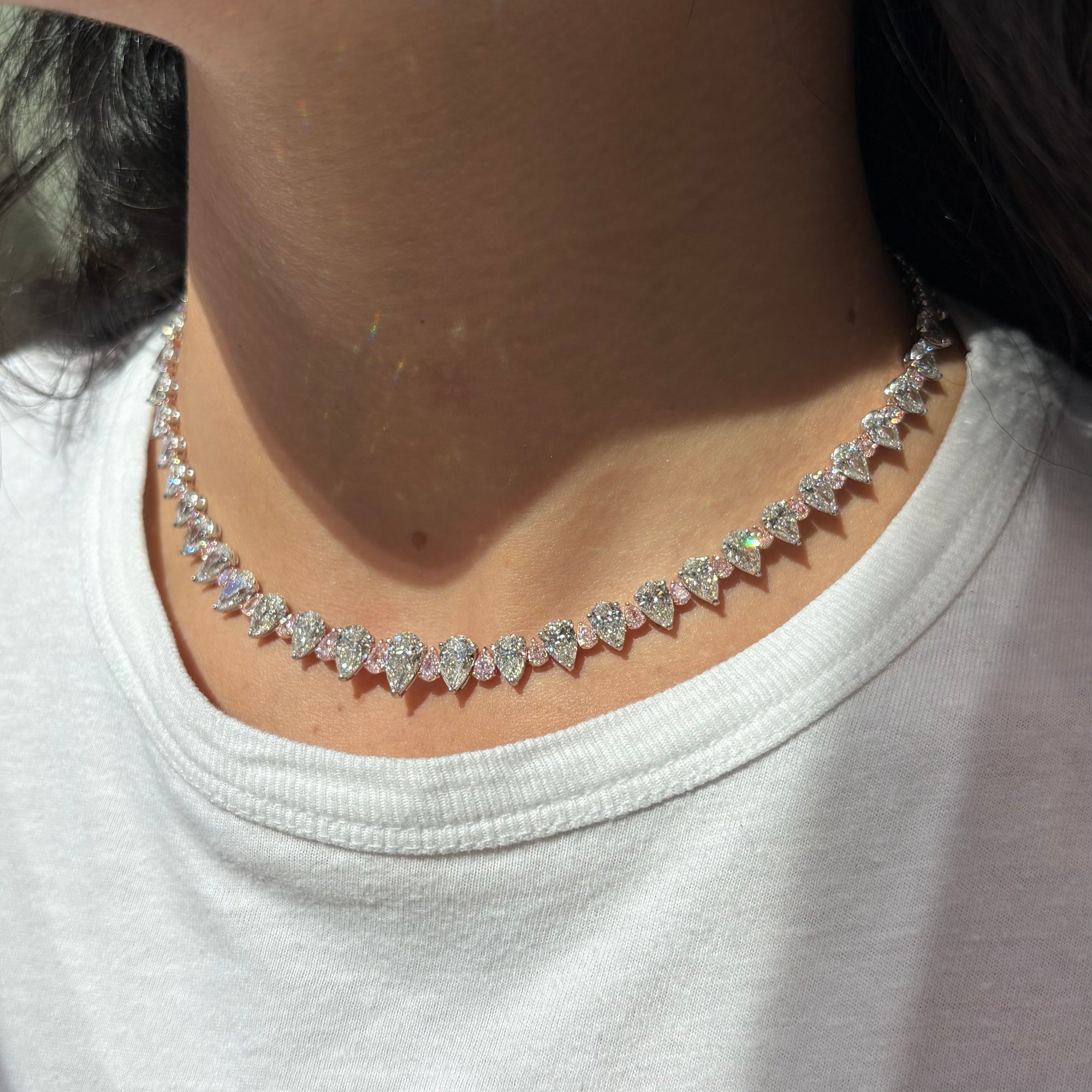 Fancy Pink and Colorless Pear Diamond Necklace