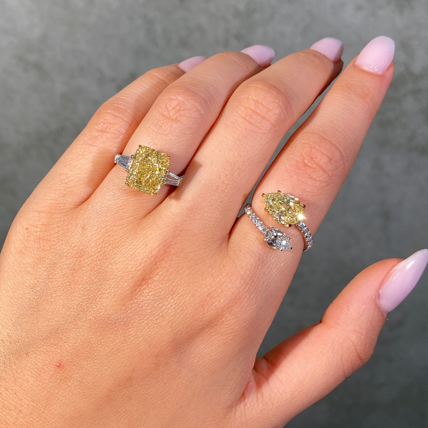 3ct GIA Yellow and White Pear Diamond Spiral Ring
