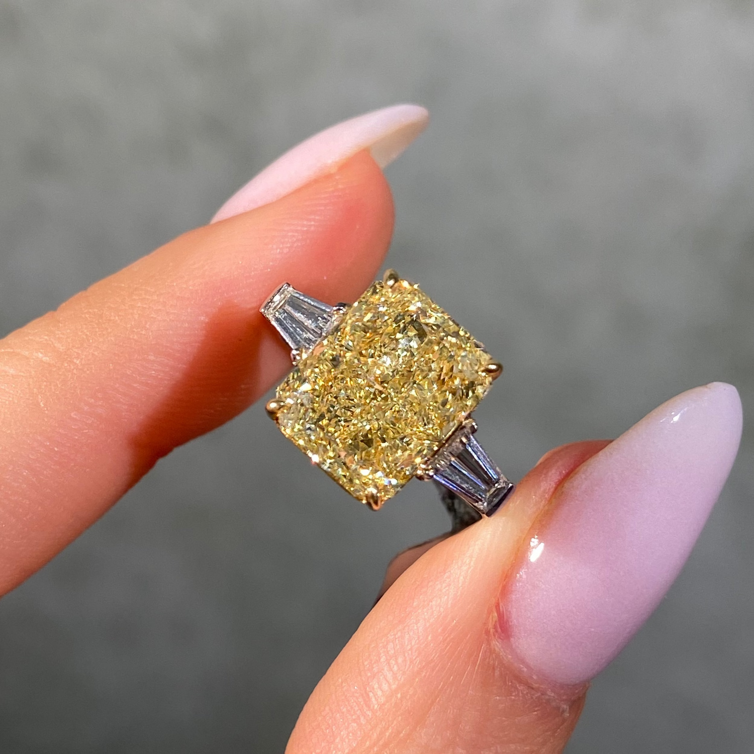 GIA 5.52ct Fancy Yellow Elongated Radiant diamond ring at Rare Colors by Namdar, 5th Avenue New York