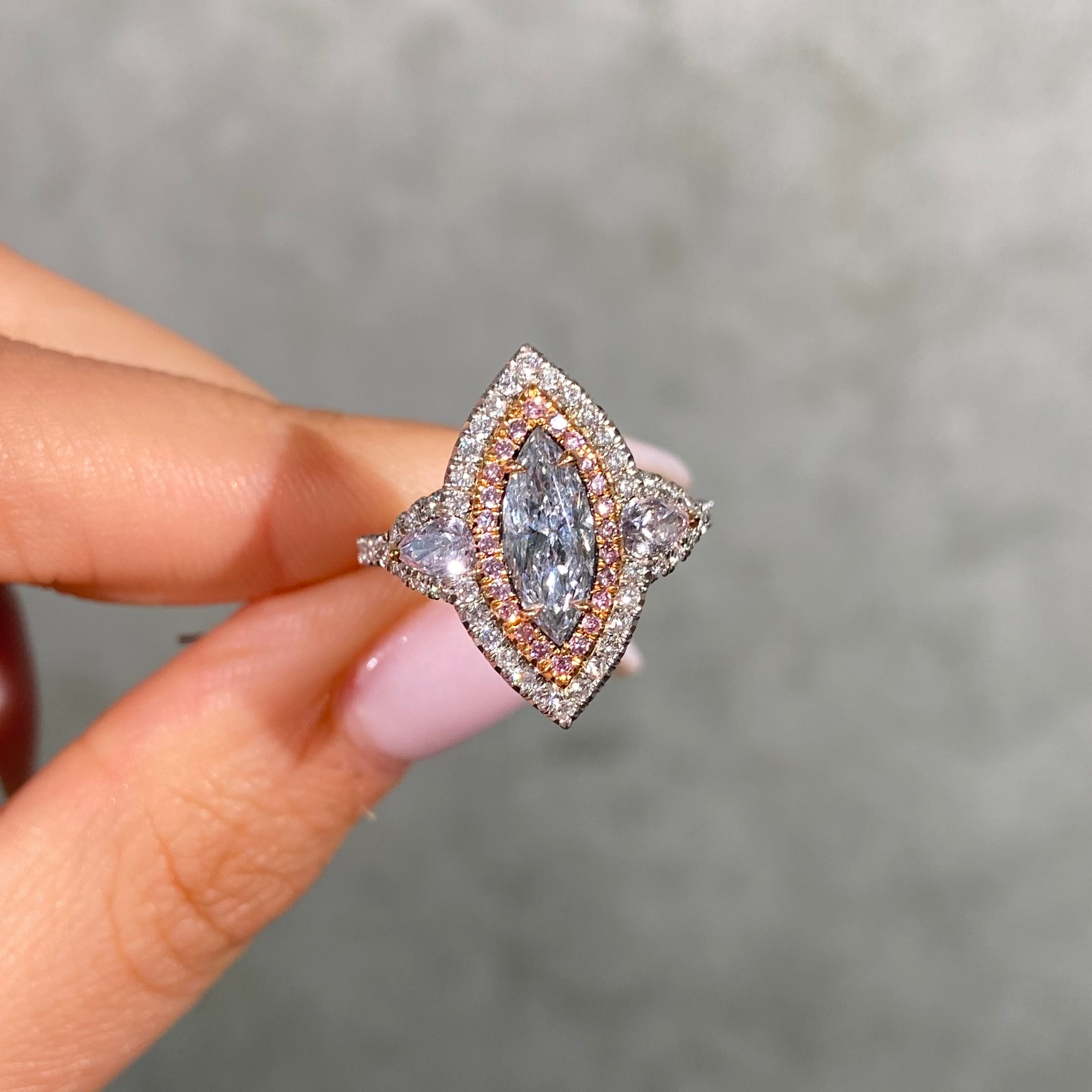 GIA 1ct Light Blue Marquise diamond ring at Rare Colors by Namdar, 5th Avenue New York