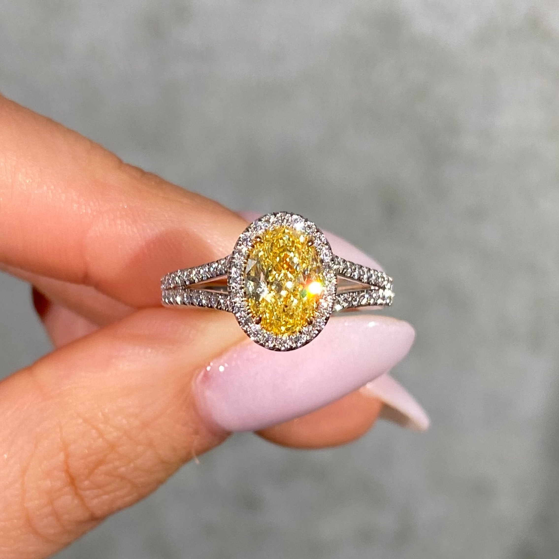 Natural 1.47ct Fancy Intense Yellow Oval diamond engagement ring — Rare Colors by Namdar NYC