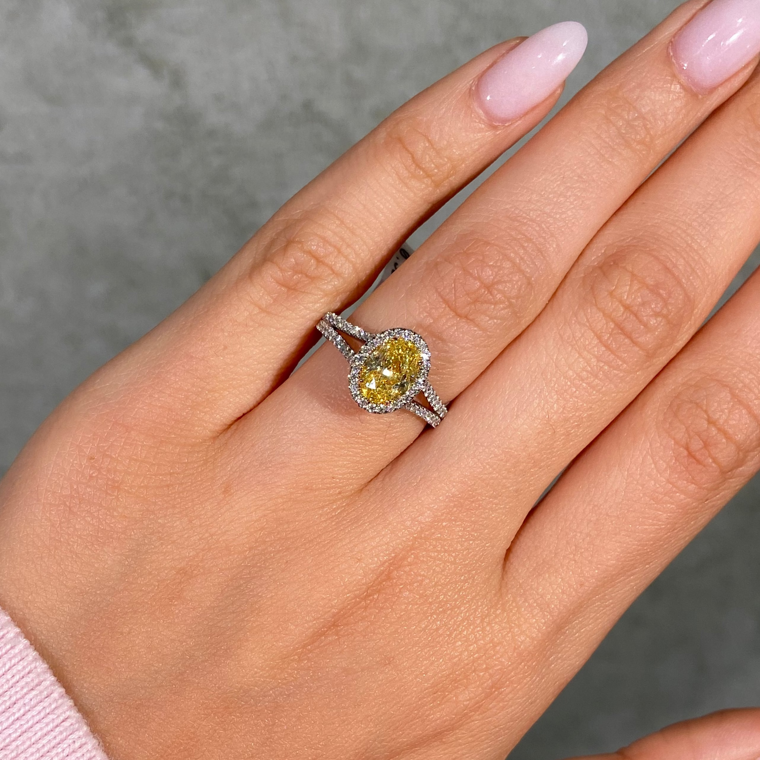 1.47ct Fancy Intense Yellow Oval diamond engagement ring, handcrafted by Rare Colors by Namdar