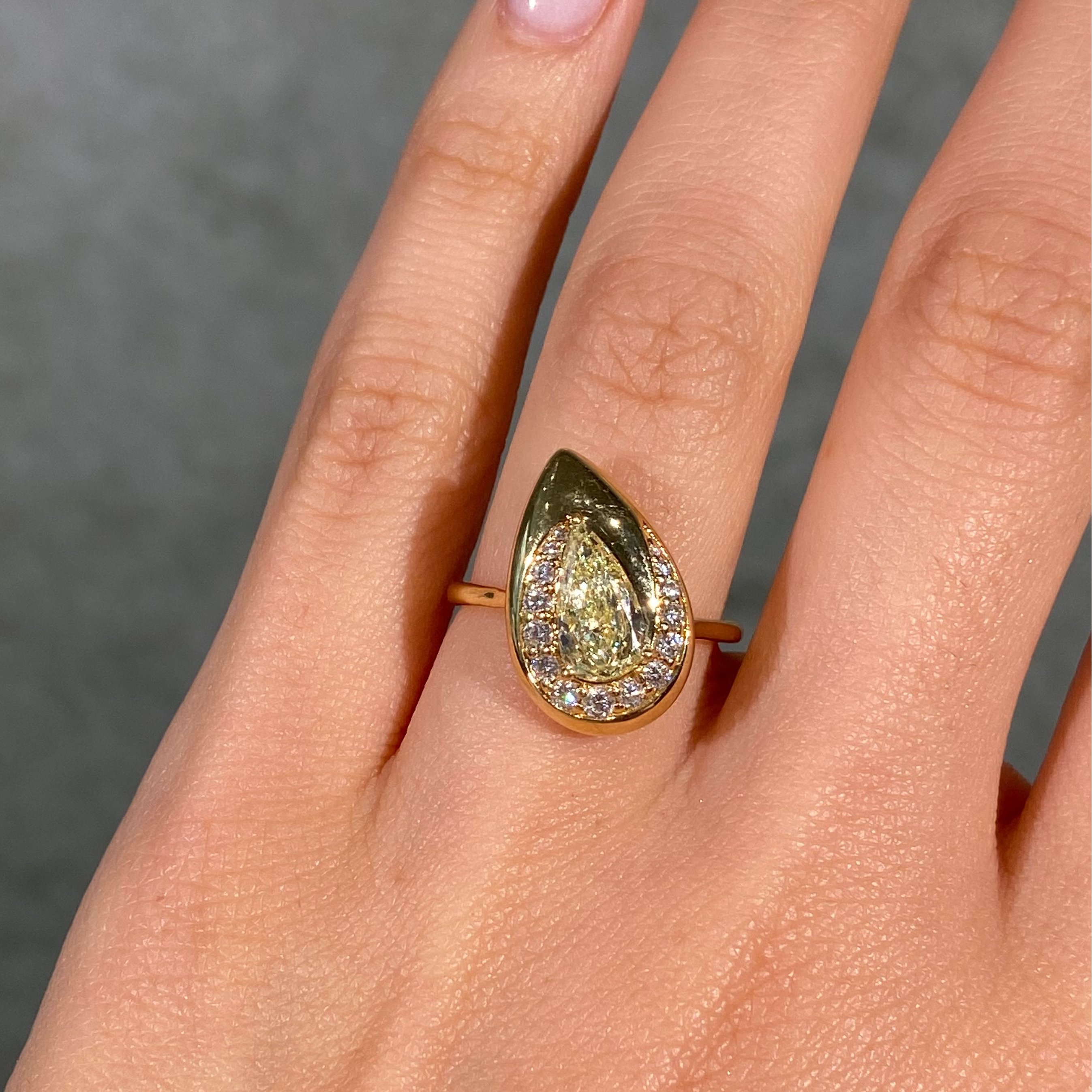 Yellow Pear Diamond Bezel Swirl Pavé Ring