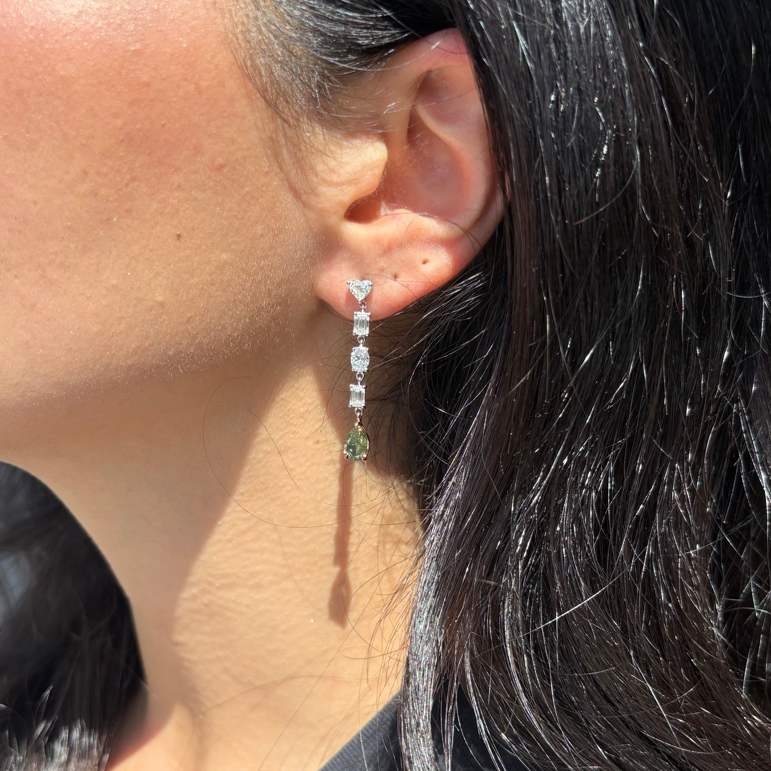 5.13ct Green Diamond Chameleon Drop Earrings