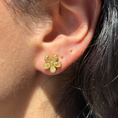 Yellow Diamond Flower Stud Earrings