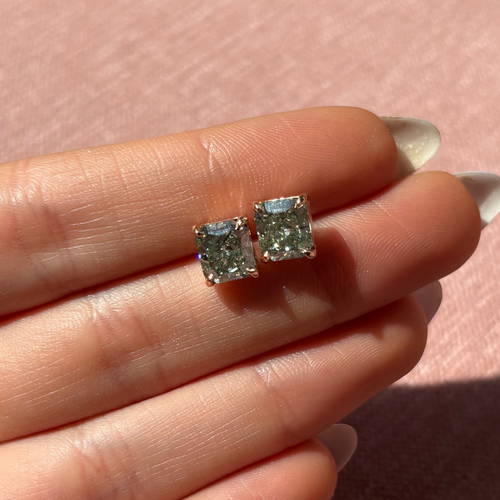 3.52ct Green Diamond Chameleon Radiant Studs