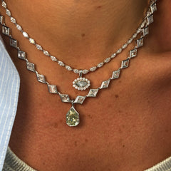 Lozenge Diamond Bezel Necklace with Detachable Green Diamond Charm