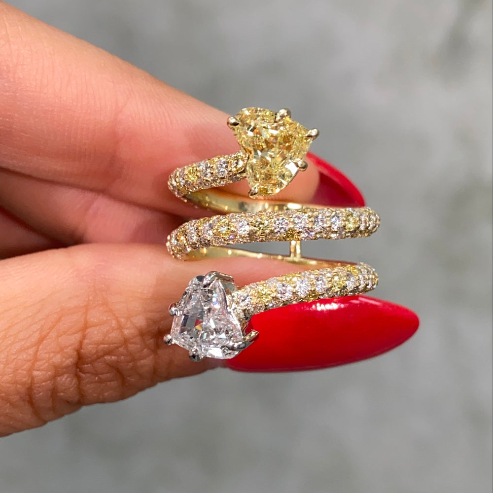 Yellow and Colorless Step Heart Diamond Spiral iIng