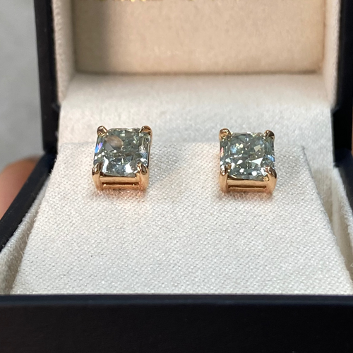 3.52ct Green Diamond Chameleon Radiant Studs